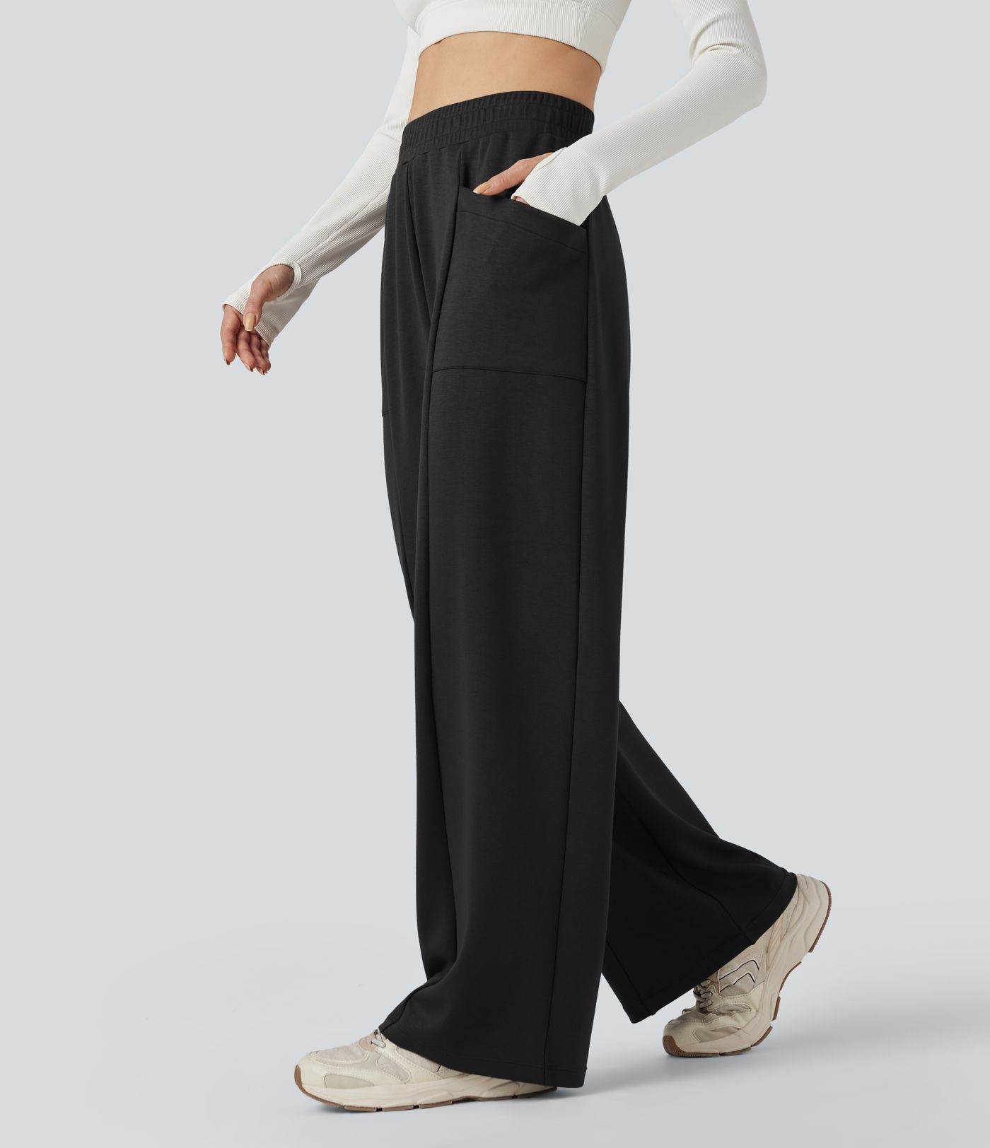 High Waisted Straight Leg Yoga Pants with Pockets