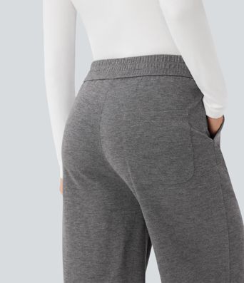 High Waisted Straight Leg Work Pants with Pockets