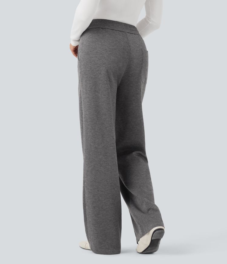 High Waisted Straight Leg Work Pants with Pockets