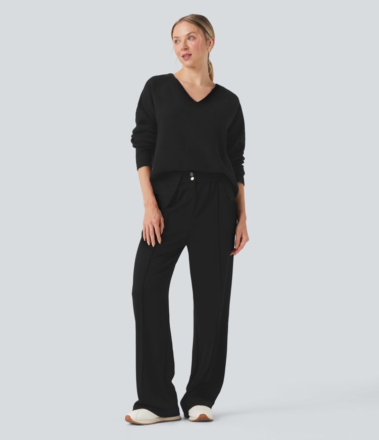 High Waisted Straight Leg Work Pants with Pockets