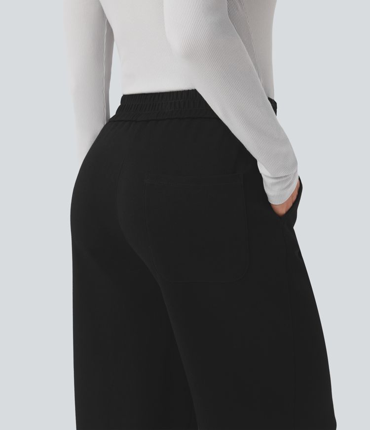 High Waisted Straight Leg Work Pants with Pockets