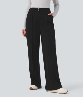 High Waisted Straight Leg Work Pants with Pockets