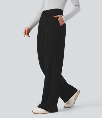 High Waisted Straight Leg Work Pants with Pockets