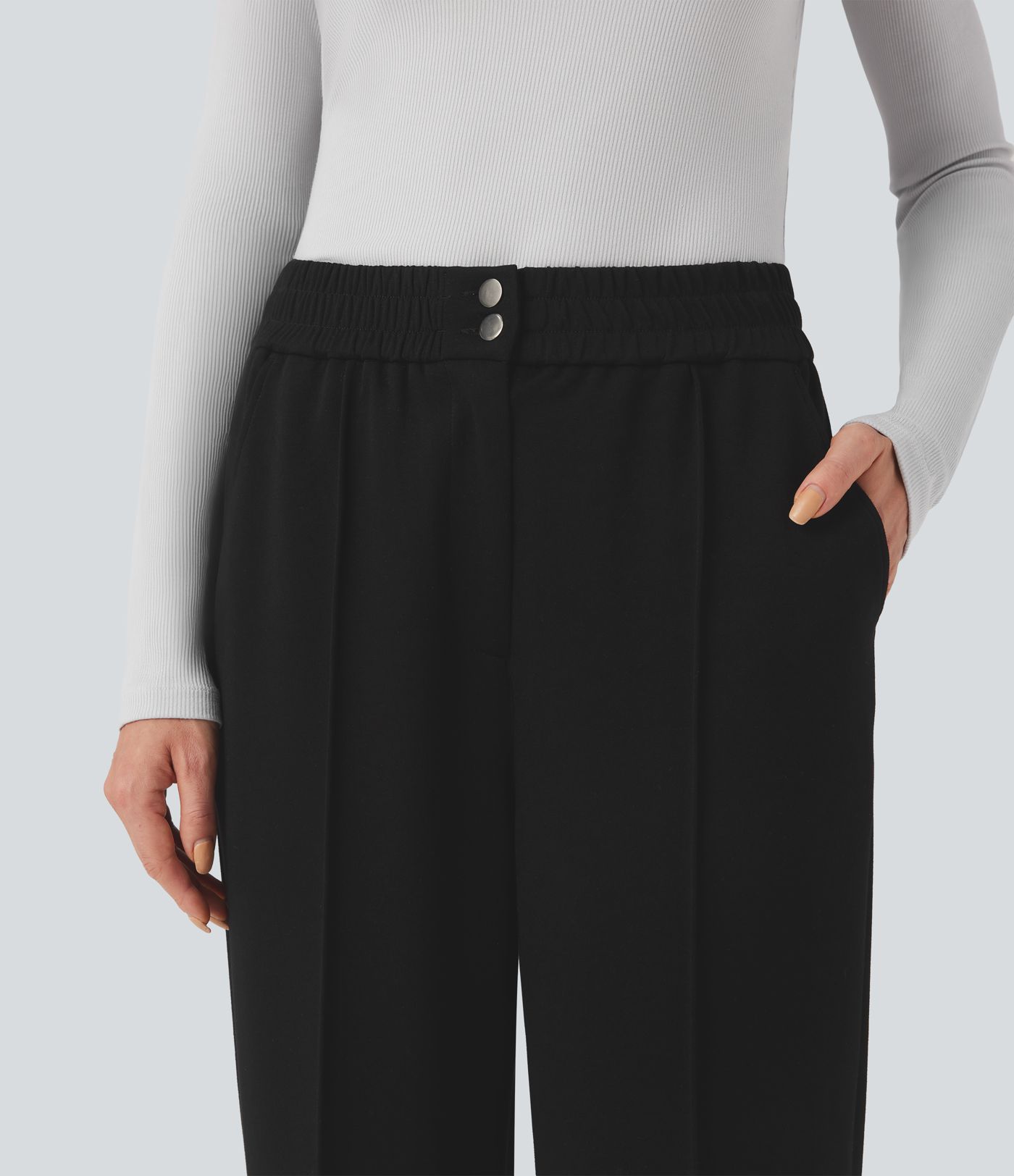 High Waisted Straight Leg Work Pants with Pockets