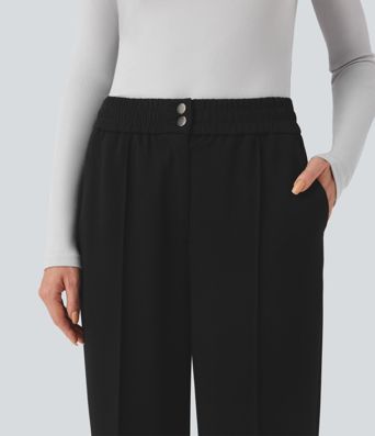 High Waisted Straight Leg Work Pants with Pockets