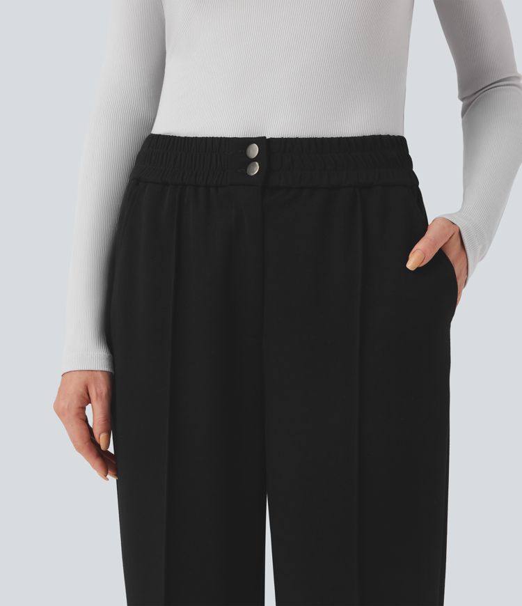 High Waisted Straight Leg Work Pants with Pockets