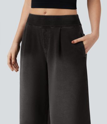 Halara Flex™ Mid Rise Wide Leg Flare French Terry Casual Sweatpants Jeans with Pockets