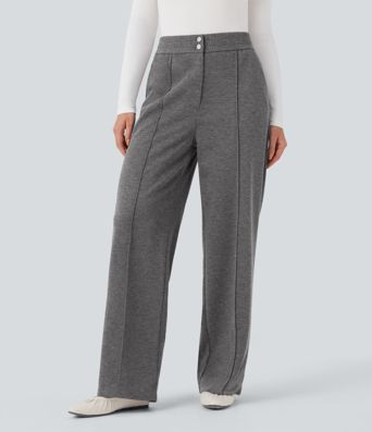 High Waisted Straight Leg Work Pants with Pockets