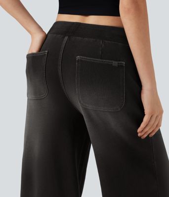 Halara Flex™ Mid Rise Wide Leg Flare French Terry Casual Sweatpants Jeans with Pockets
