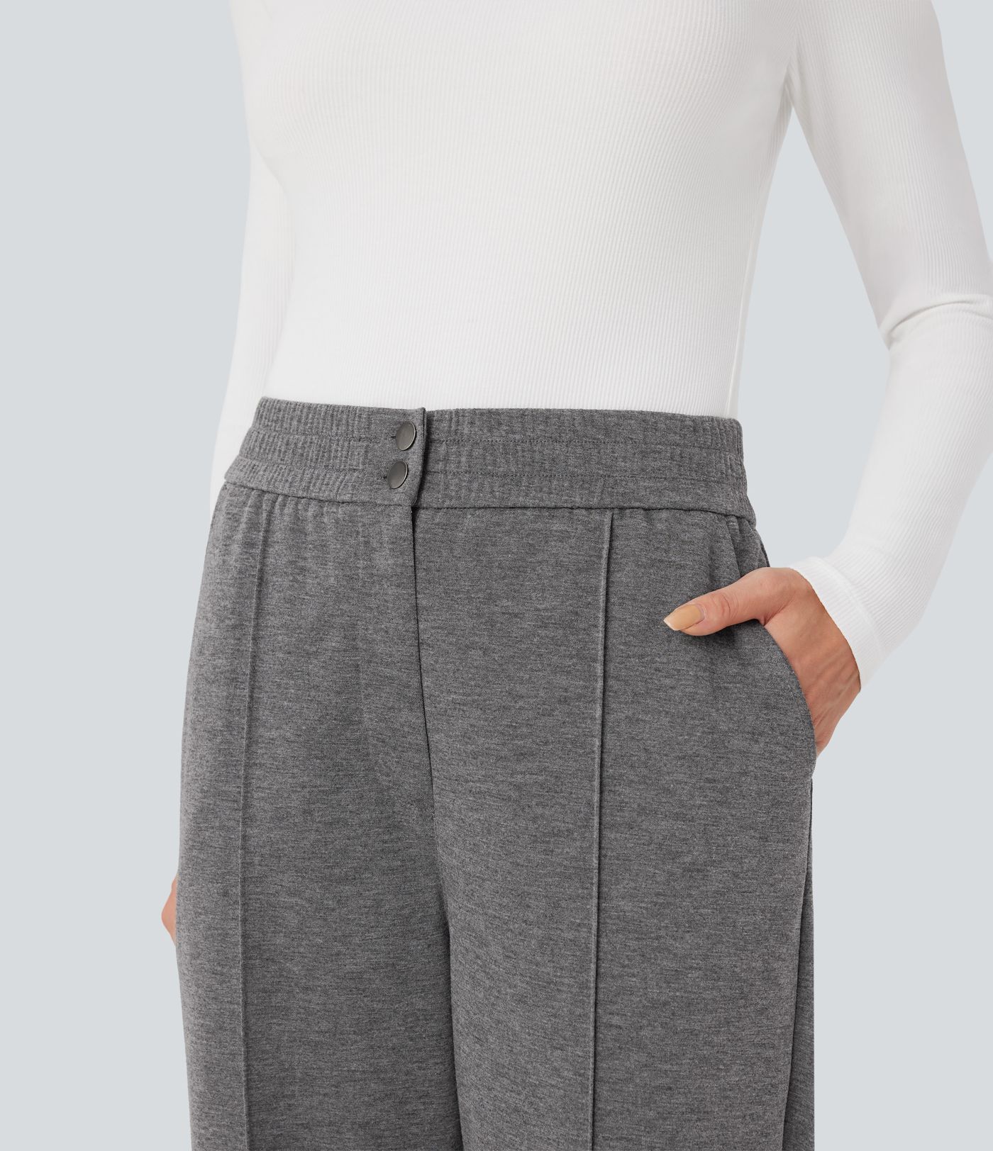 High Waisted Straight Leg Work Pants with Pockets