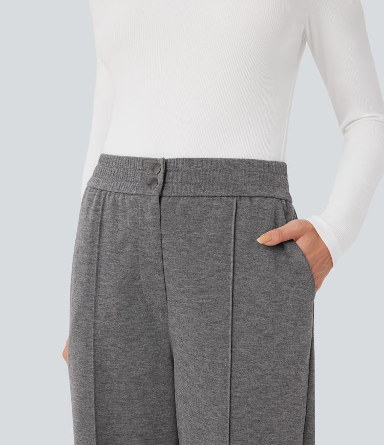 High Waisted Straight Leg Work Pants with Pockets