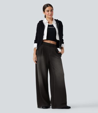 Halara Flex™ Mid Rise Wide Leg Flare French Terry Casual Sweatpants Jeans with Pockets