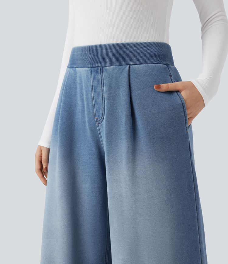 Halara Flex™ Mid Rise Wide Leg Flaredd French Terry Casual SweatTrousers Jeans with Pockets