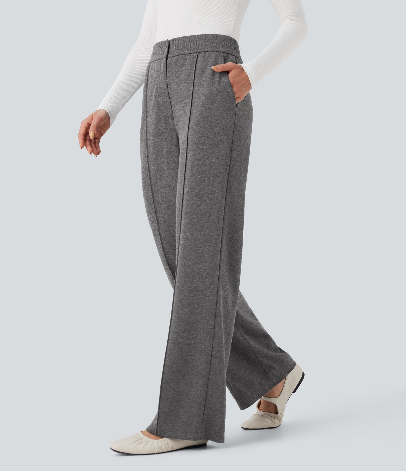 High Waisted Straight Leg Work Pants with Pockets