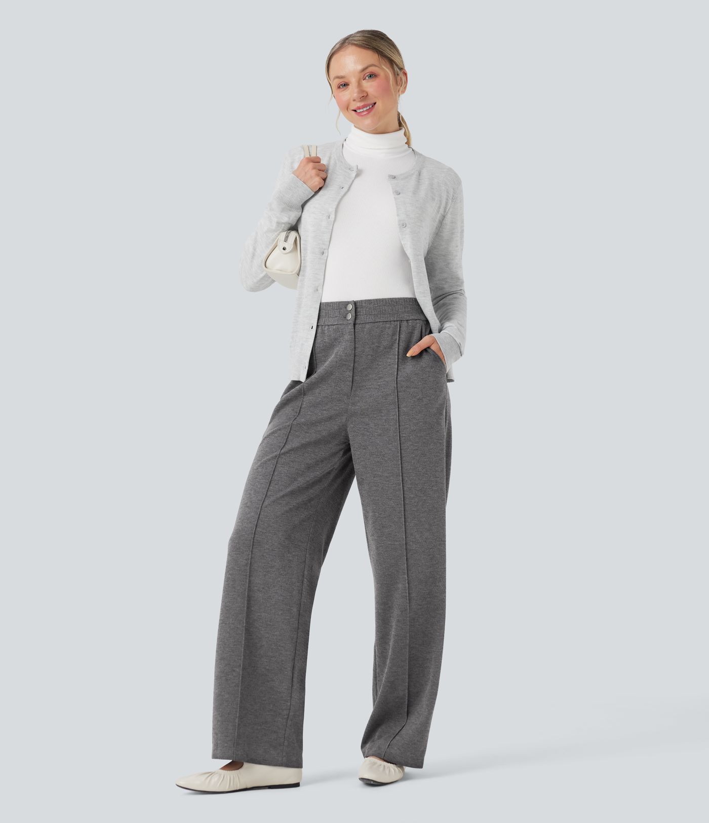High Waisted Straight Leg Work Pants with Pockets