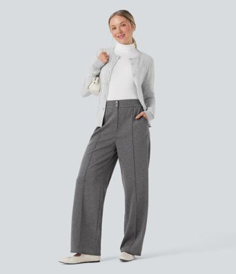 High Waisted Straight Leg Work Pants with Pockets