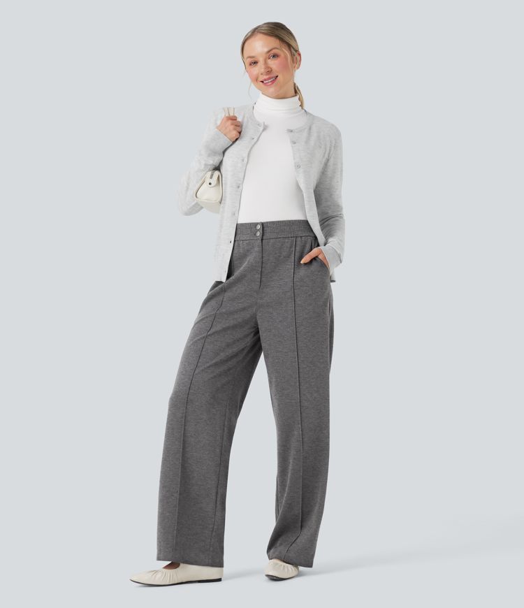 High Waisted Straight Leg Work Pants with Pockets