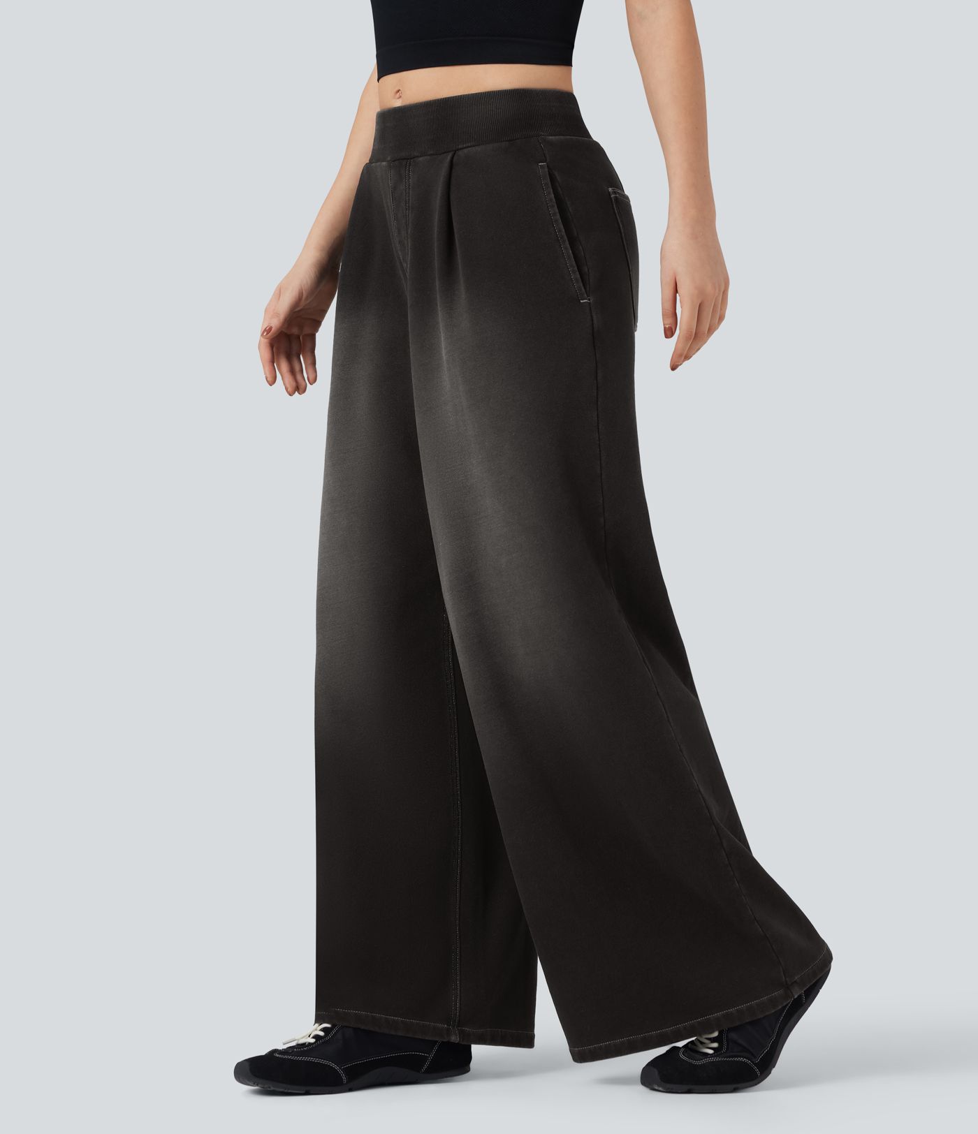 Halara Flex™ Mid Rise Wide Leg Flare French Terry Casual Sweatpants Jeans with Pockets