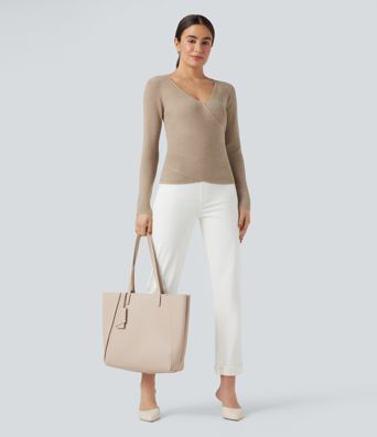 V-neck Long Sleeve Crossover Slim Work Sweater