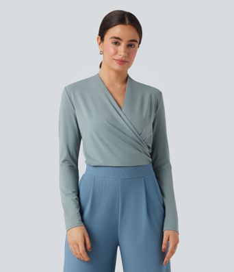 V-neck Long Sleeve Ruched Work Top