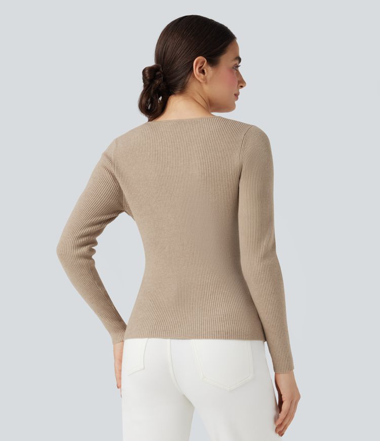 V-neck Long Sleeve Crossover Slim Work Sweater