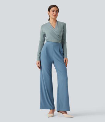 V-neck Long Sleeve Ruched Work Top