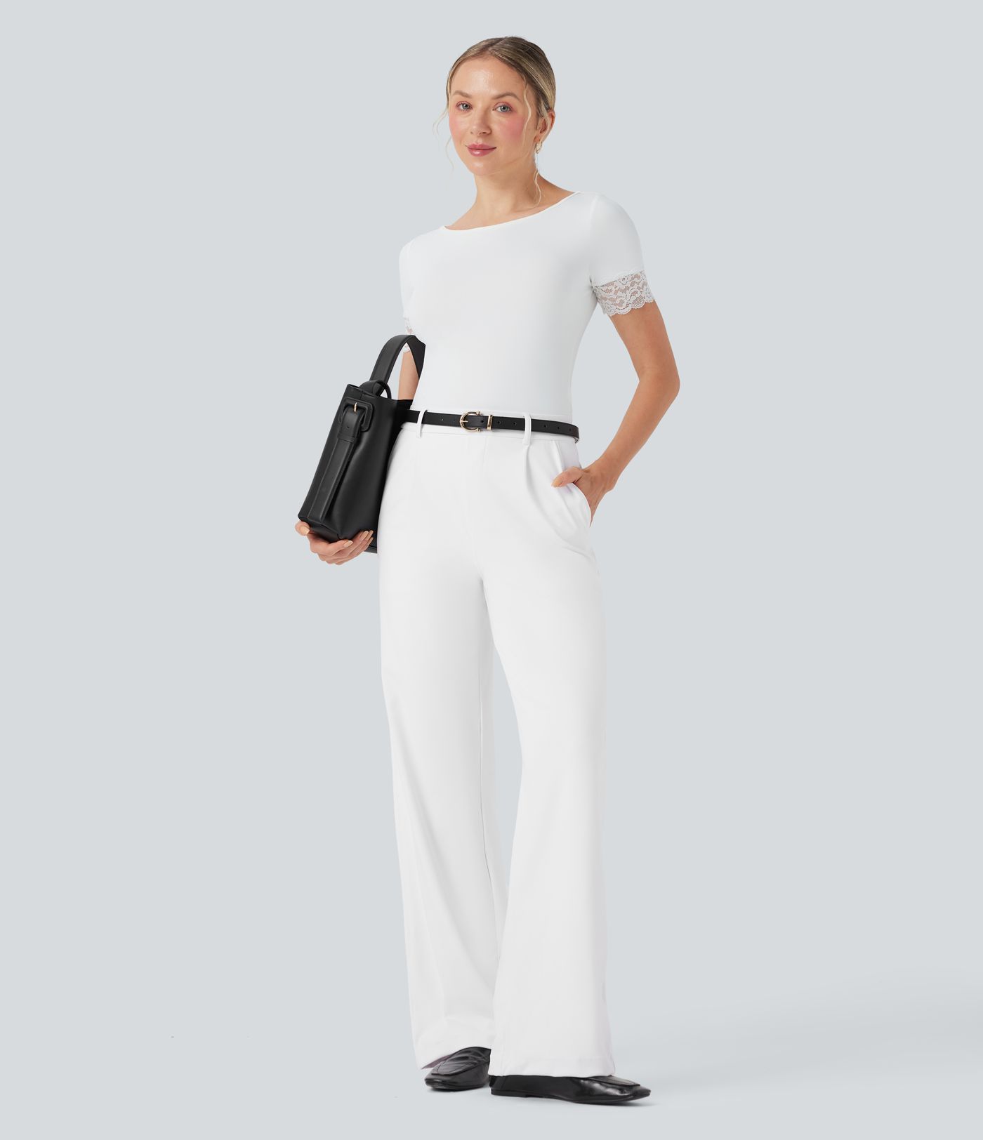 Boat Neck Short Sleeve Contrast Lace Work Bodysuit