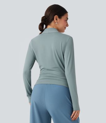 V-neck Long Sleeve Ruched Work Top