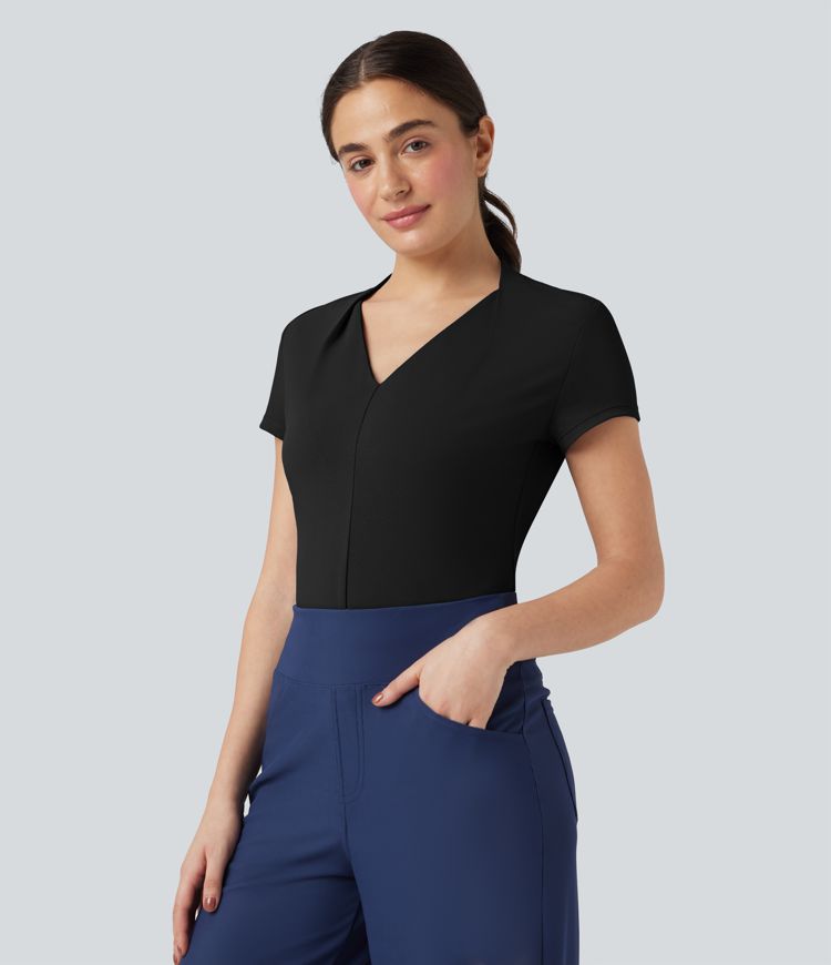 V Neck Short Sleeve Work Top