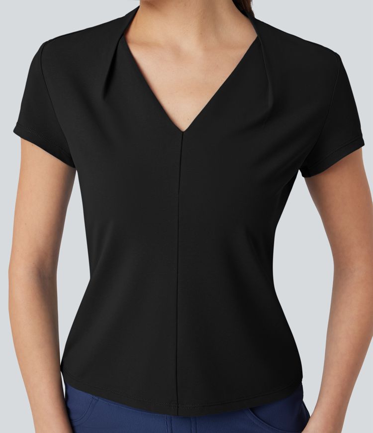 V Neck Short Sleeve Work Top