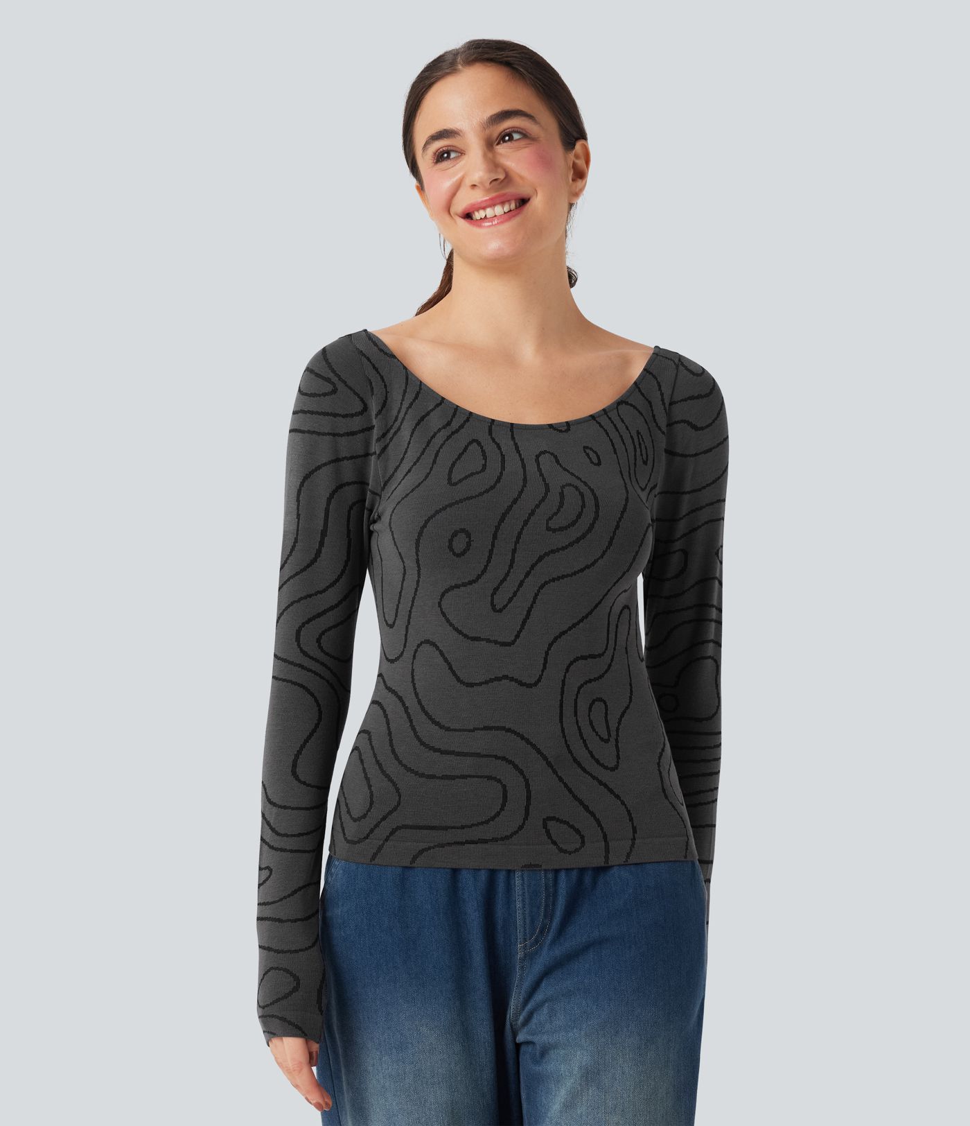 OneForm Seamless Flow Scoop Neck Long Sleeve Casual Sports Tops