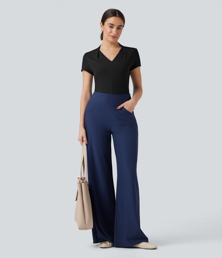 V Neck Short Sleeve Work Top