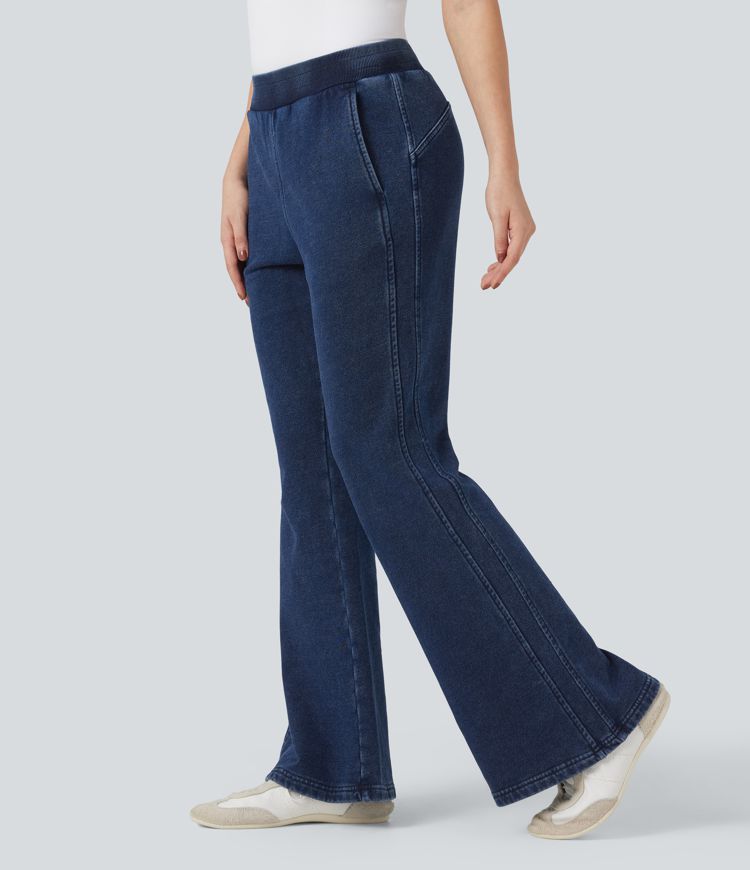 Halara Flex™ Mid Rise French Terry Sweatpants Casual Flare Jeans with Pockets