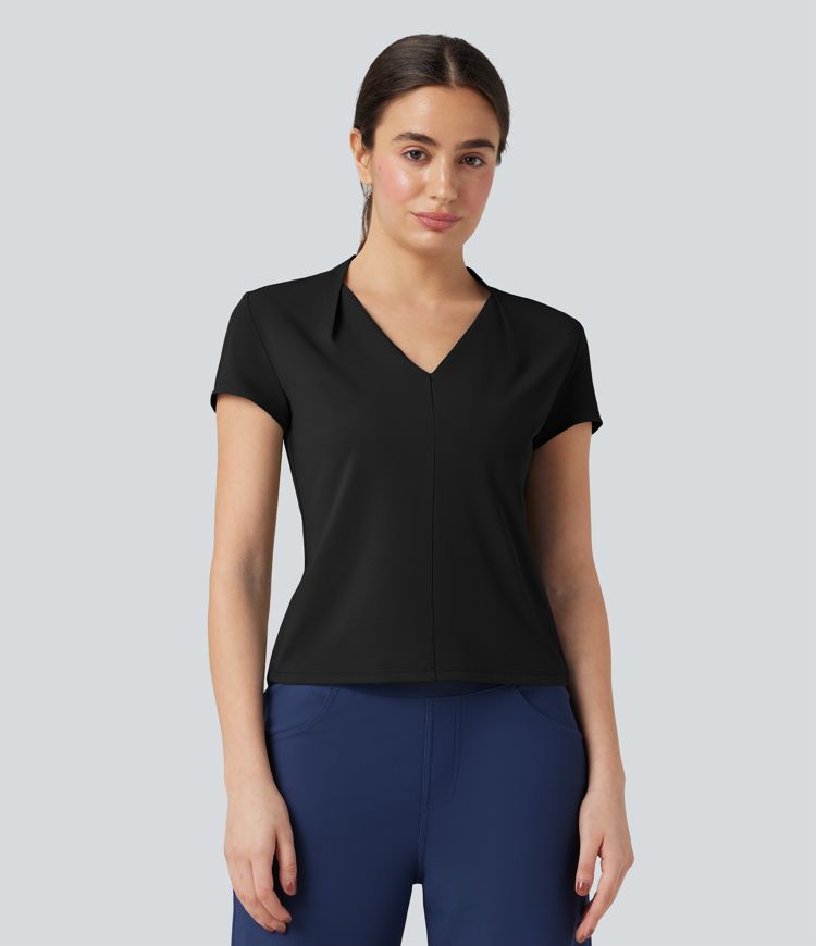 V Neck Short Sleeve Work Top