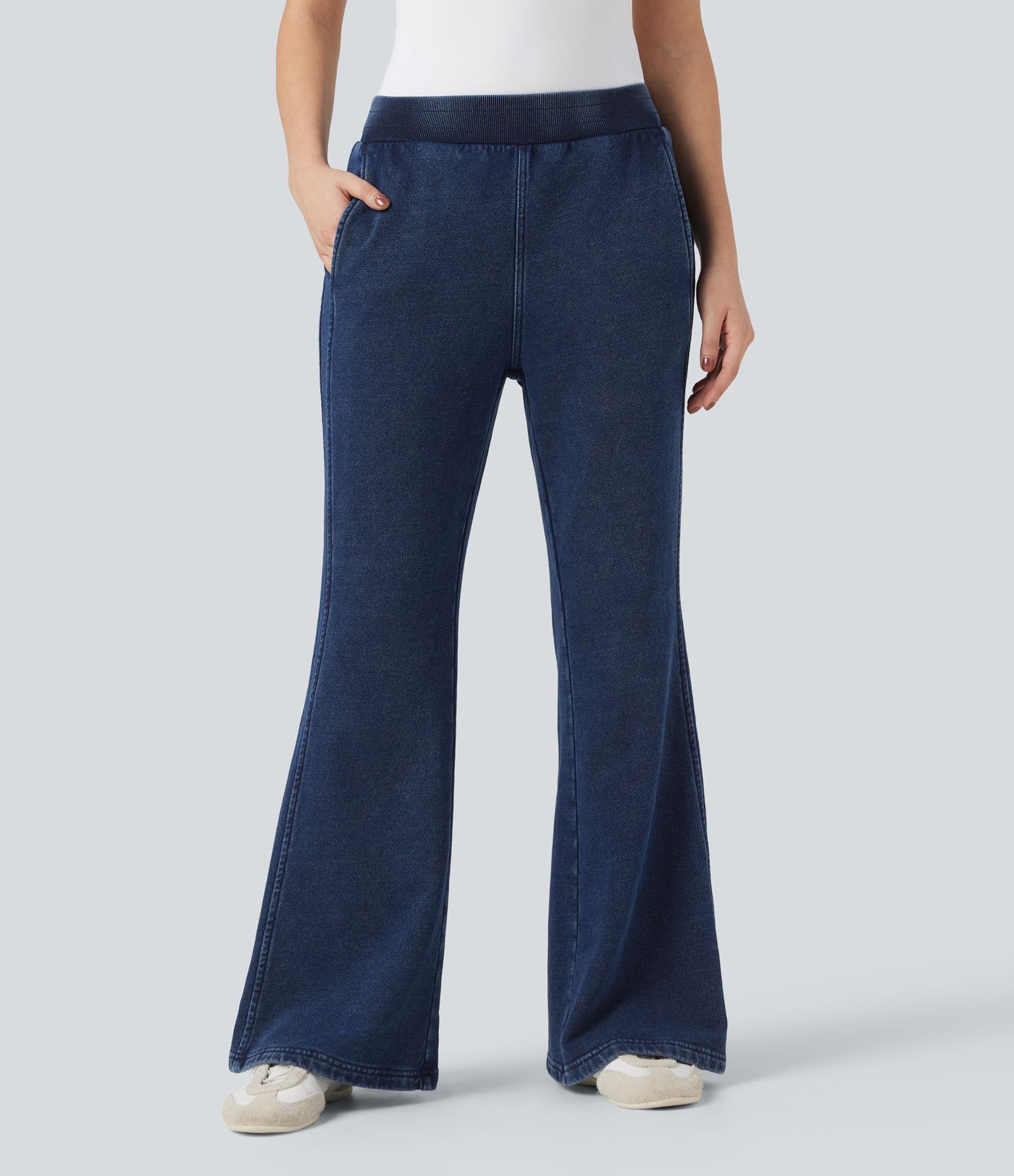 Halara Flex™ Mid Rise French Terry Casual Flare Sweatpants Jeans with Pockets