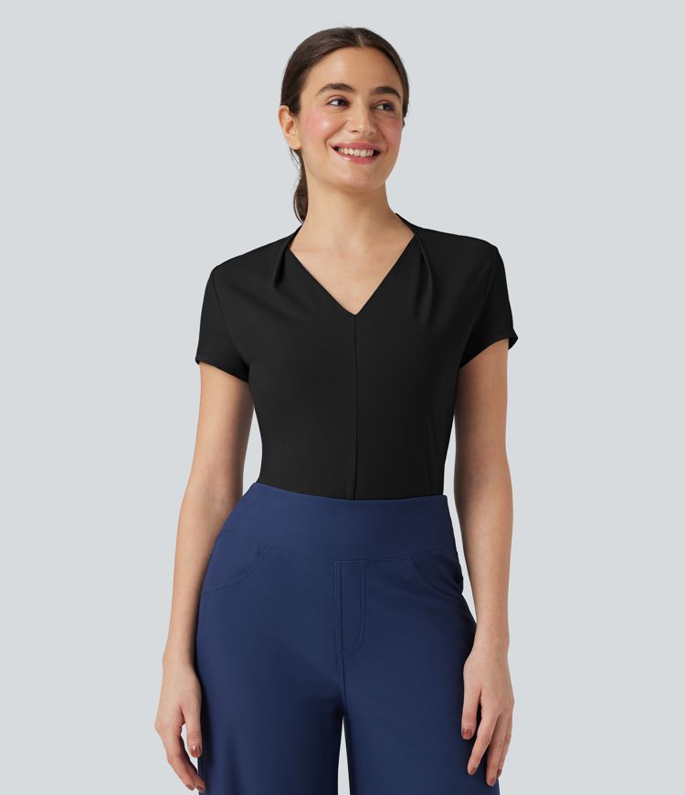 Blusa de oficina de manga corta con cuello en V