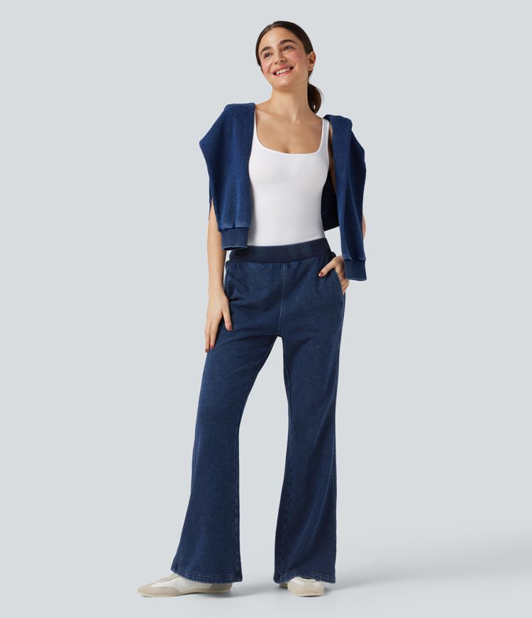 Jean évasé jogging molleton français Halara Flex™ taille mi-haute avec poches