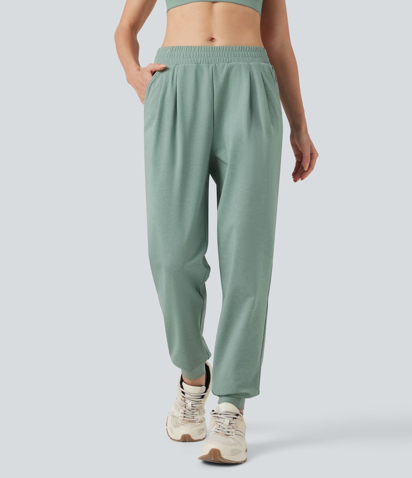 Mid Rise Heathered Fleece Warming Dance Joggers with Pockets
