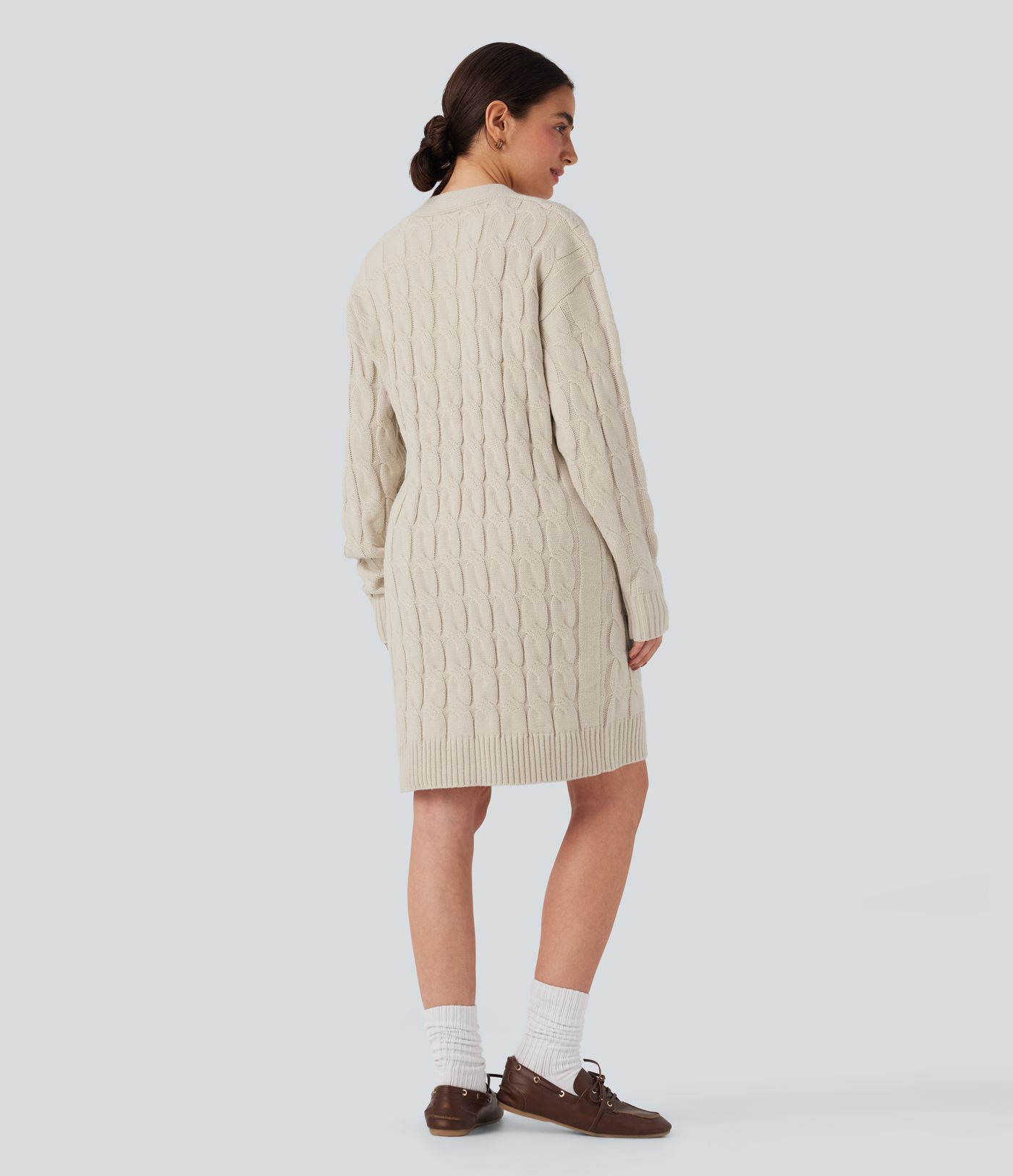 V Neck Long Sleeve Longline Casual Cardigan with Pockets