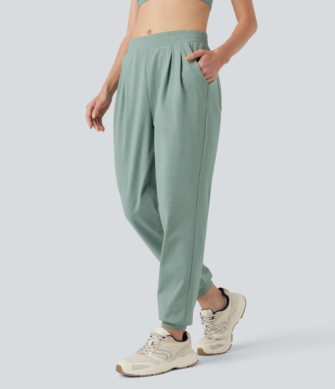 Mid Rise Heathered Fleece Warming Dance Joggers with Pockets