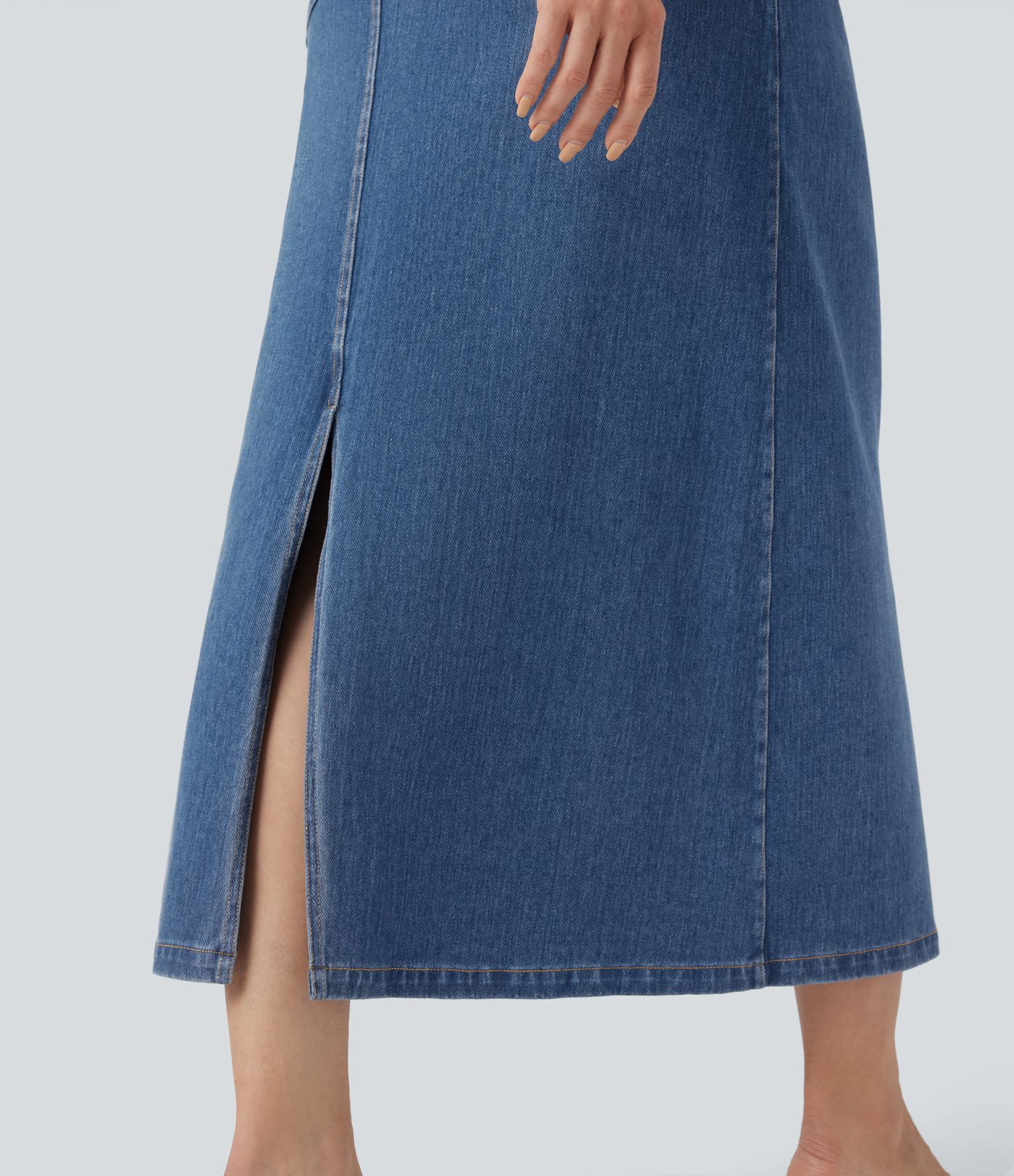 Halara Flex™ High Waisted Drawstring Split Midi Denim Casual Skirt with Pockets