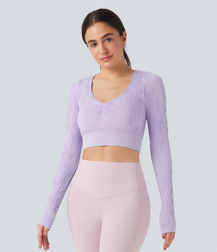OneForm Seamless Flow Jacquard Long Sleeve Cropped Slim Yoga Sports Top