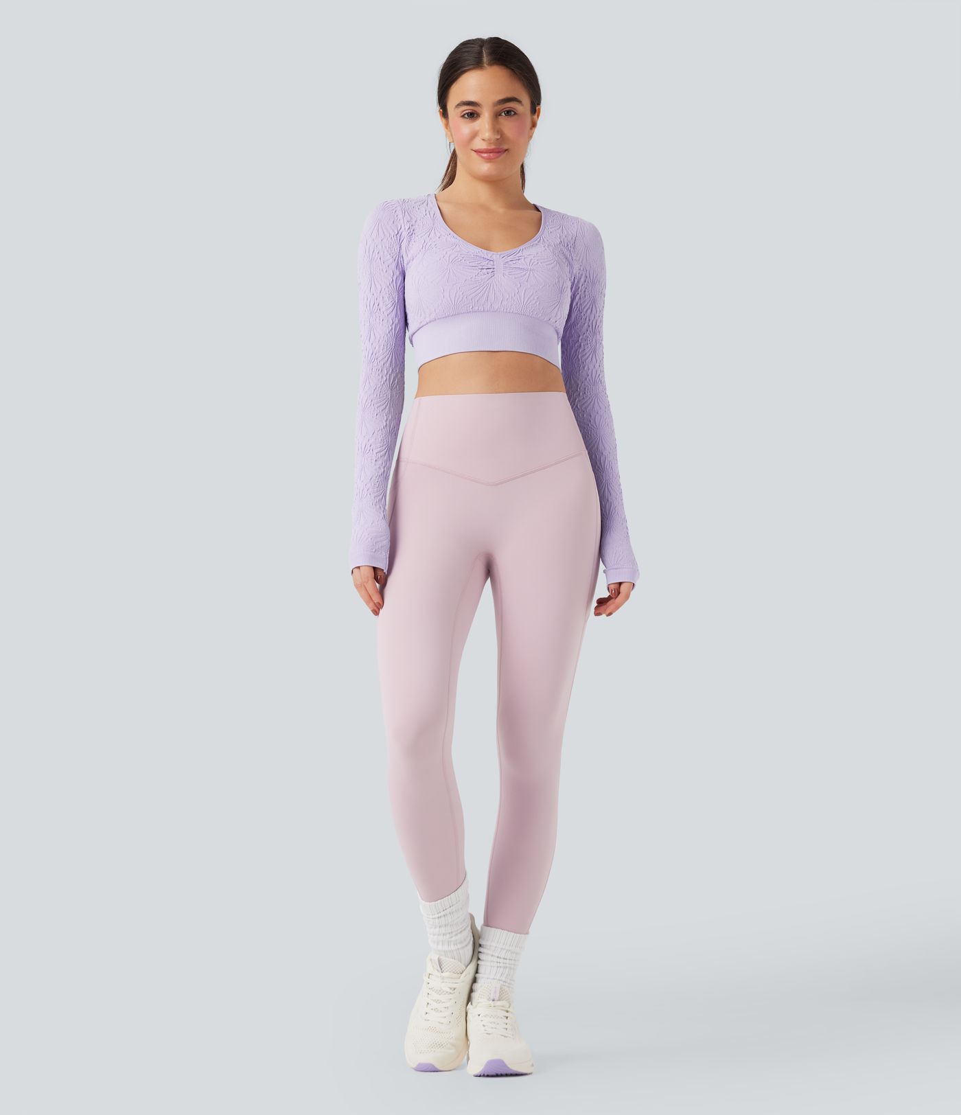 OneForm Seamless Flow Jacquard Long Sleeve Cropped Slim Yoga Sports Top