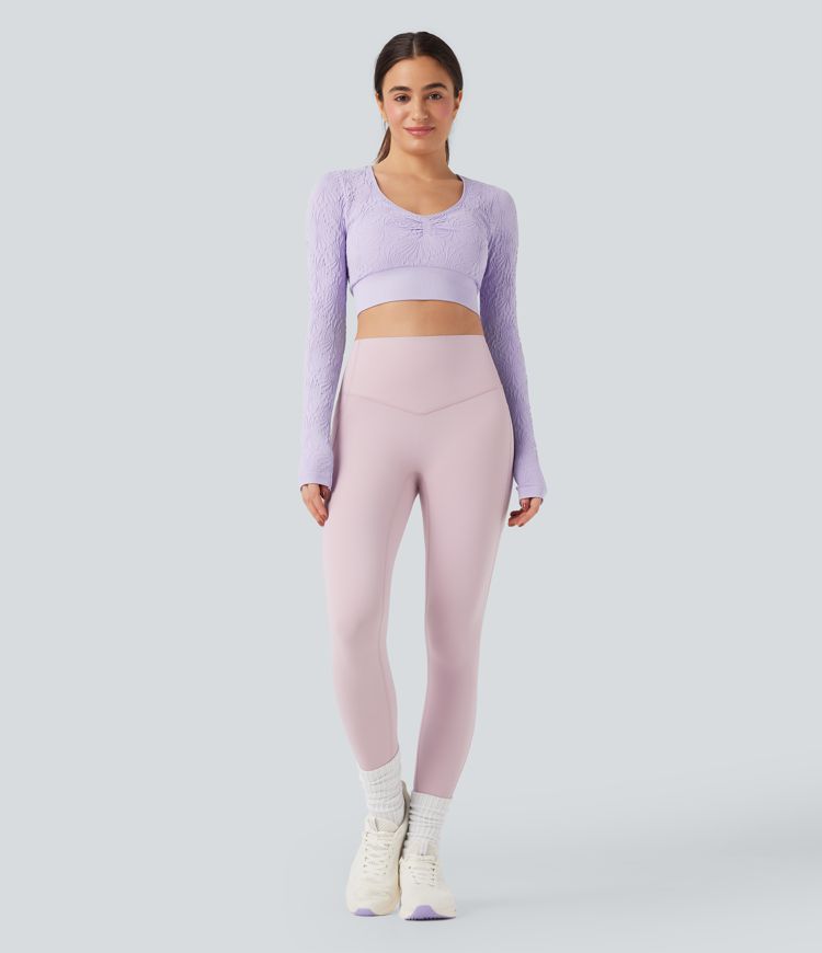 OneForm Seamless Flow Jacquard Long Sleeve Cropped Slim Yoga Sports Top