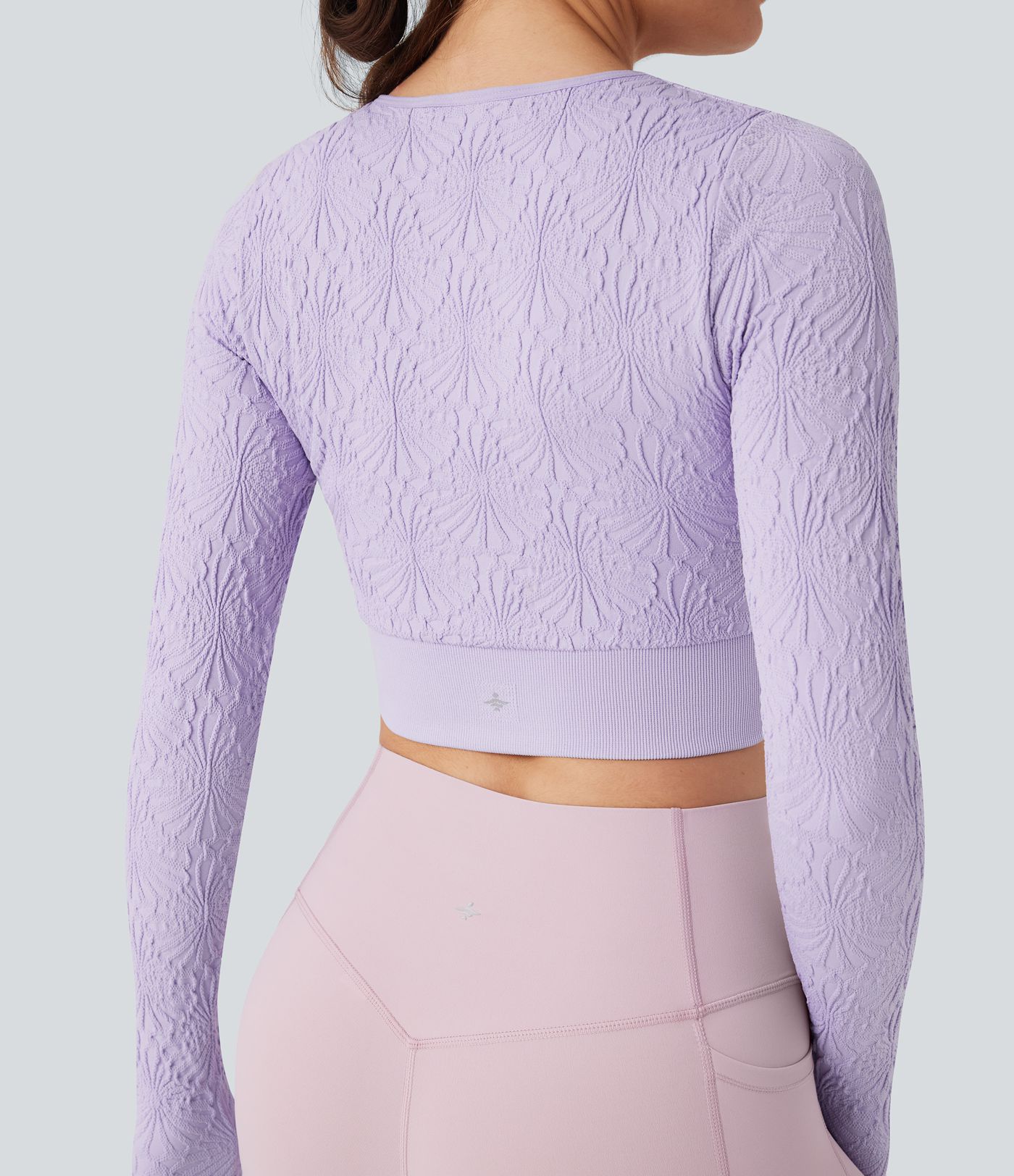 OneForm Seamless Flow Jacquard Long Sleeve Cropped Slim Yoga Sports Top