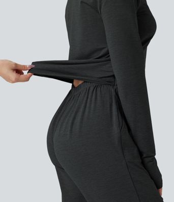 V Neck Long Sleeve Thumb Hole Drawstring Workout Jumpsuit with Pockets-Easy Peezy Edition V Neck Long Sleeve Thumb Hole Drawstring Workout Jumpsuit with Pockets-Easy Peezy Edition