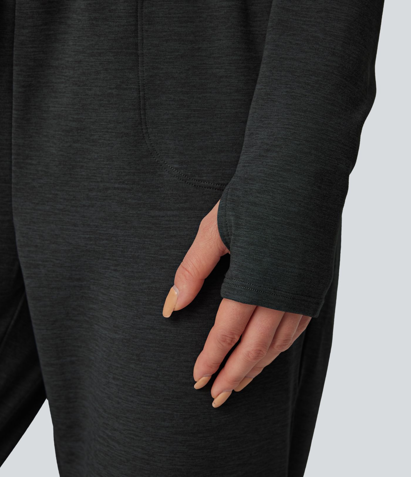 V Neck Long Sleeve Thumb Hole Drawstring Workout Jumpsuit with Pockets-Easy Peezy Edition V Neck Long Sleeve Thumb Hole Drawstring Workout Jumpsuit with Pockets-Easy Peezy Edition