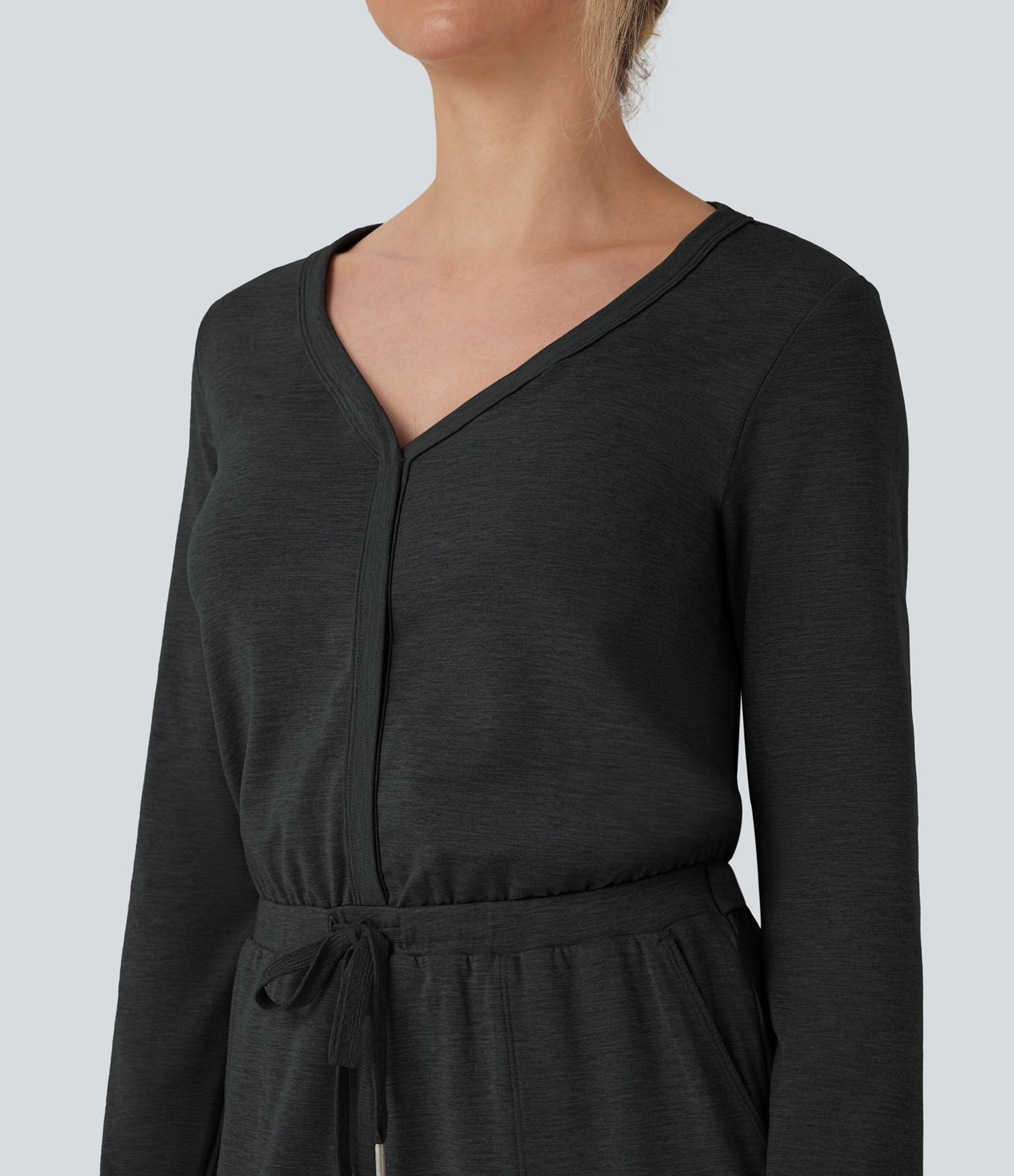 V Neck Long Sleeve Thumb Hole Drawstring Workout Jumpsuit with Pockets-Easy Peezy Edition V Neck Long Sleeve Thumb Hole Drawstring Workout Jumpsuit with Pockets-Easy Peezy Edition