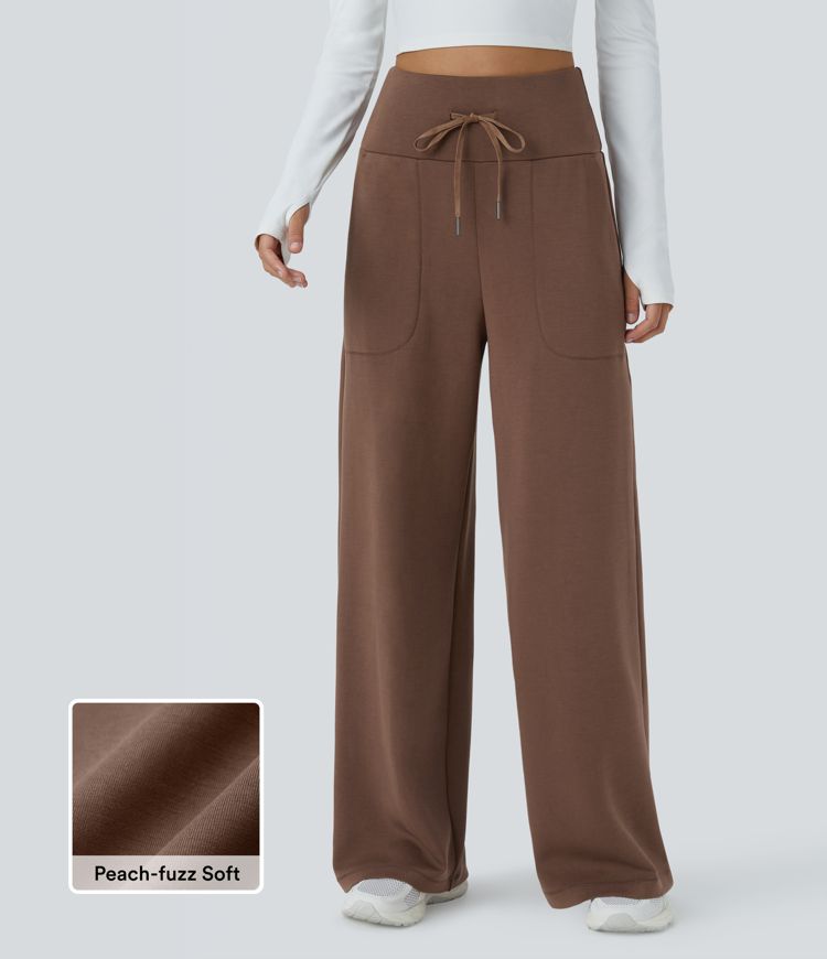 High Waisted Drawstring Pocket Straight Leg Yoga Pants