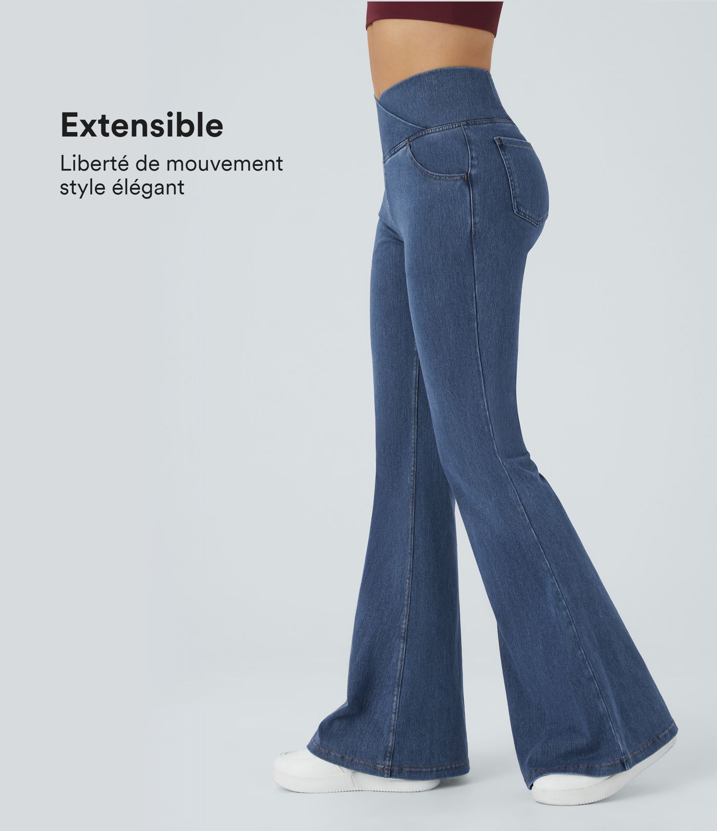 Halara Flex™ - Jean Ultra Evasé Tricot Extensible Lavé Poches Croisées Taille Haute